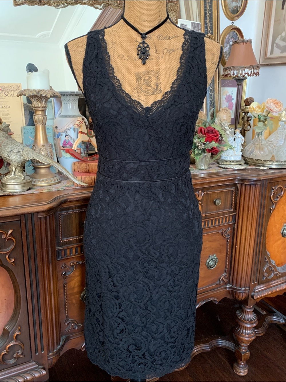Vintage romantic Gothic black lace classic sexy sultry little black dress